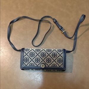 Tory Burch Patterned Navy and Beige Crossbody Bag